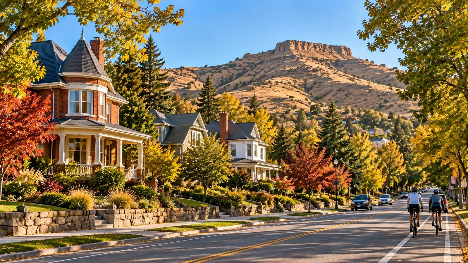 Historic homes along Boise's Warm Springs Avenue with the East End foothills rising behind the neighborhood.